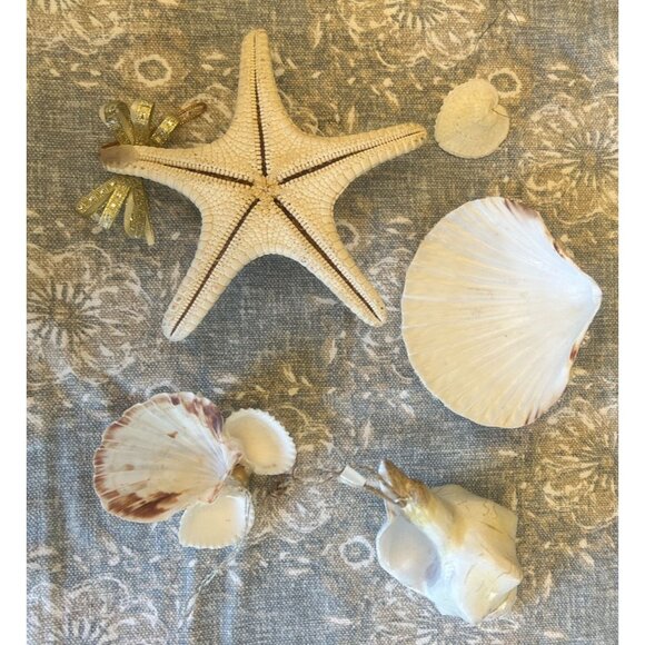 Set of 5 Handmade Coastal Shell Decor Starfish Pearls Natural Shells Christmas - Picture 2 of 4
